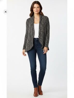 Club Monaco Black and White Boucle Knit Open Draping Cardigan size Large